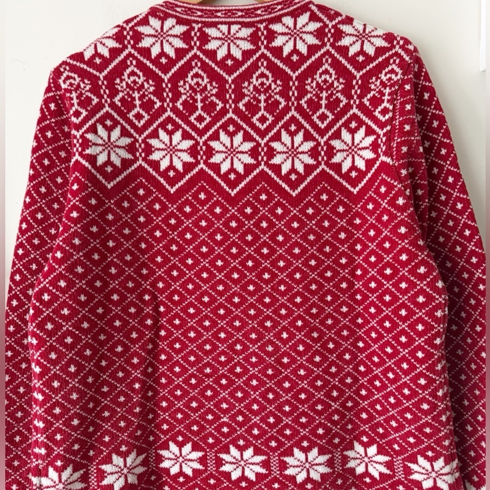 Croft & Barrow Nordic Fair Isle Cardigan Red White Snowflake Sweater 90s Y2K M - Picture 12 of 14